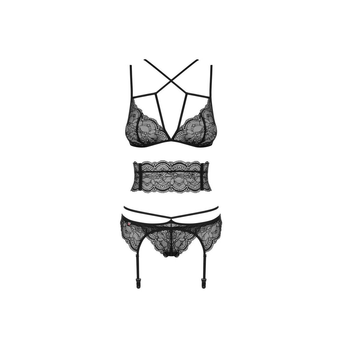 Set di Lingerie con Pizzo Obsessive Frivolla Nero S/M