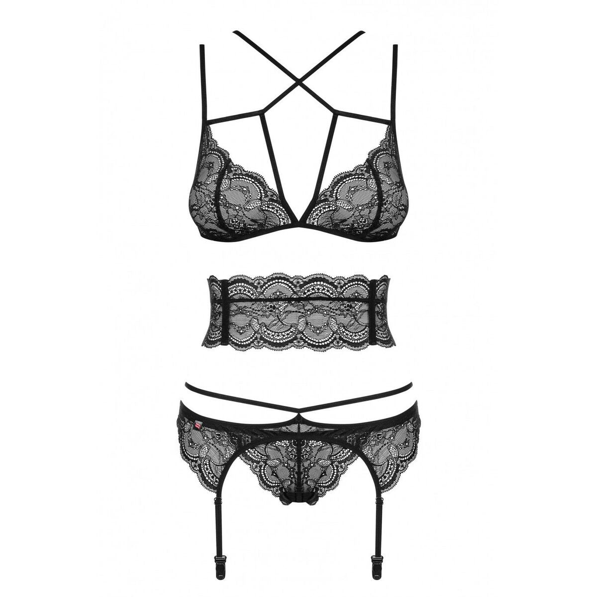 Set di Lingerie con Pizzo Obsessive Frivolla Nero S/M